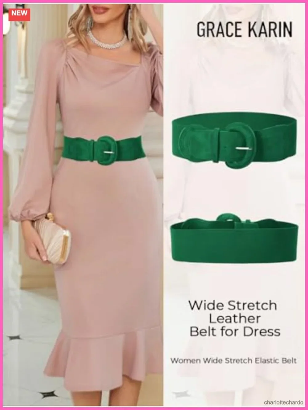 Women's Wide Stretchy Suede Belt with Faux Leather Buckle